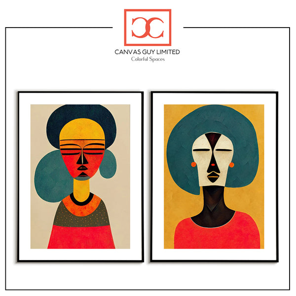 African Bold Geometry Duality Set | Contemporary Color Block Print