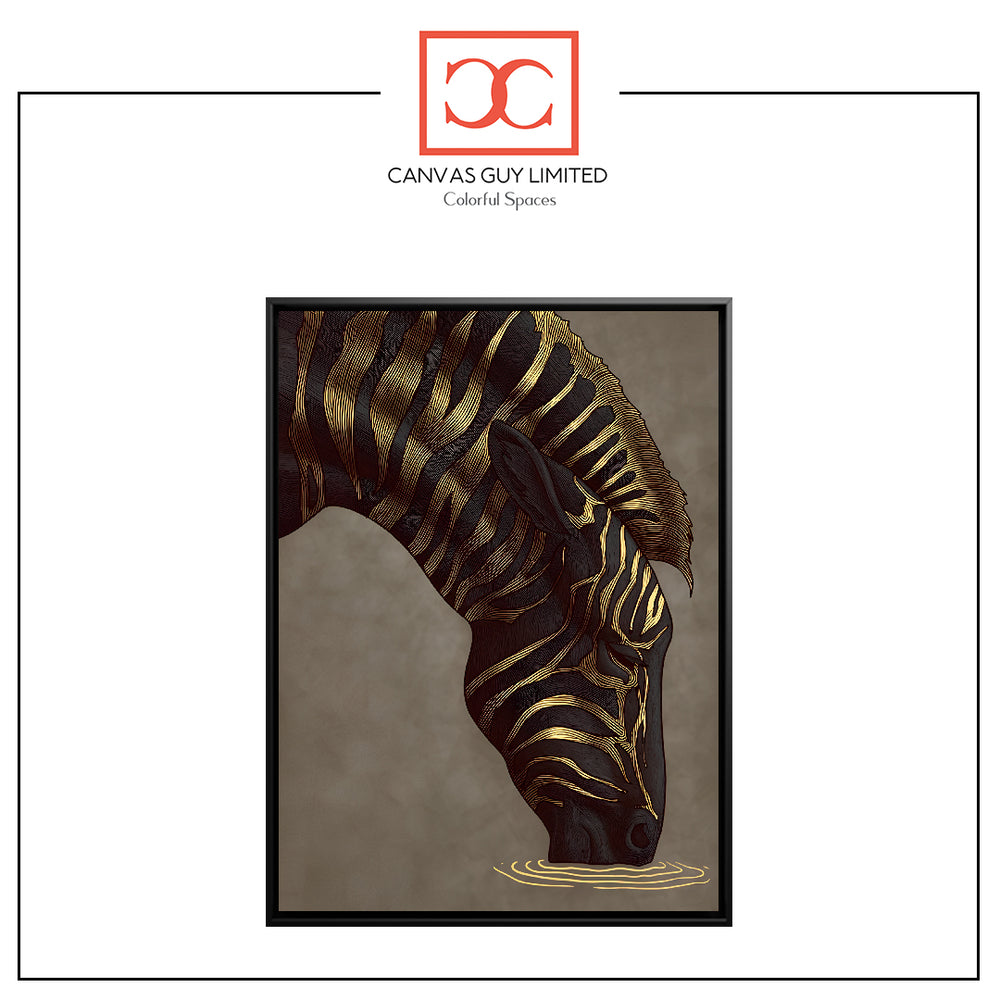 Golden Zebra Elegance | Luxury Animal Portrait Print