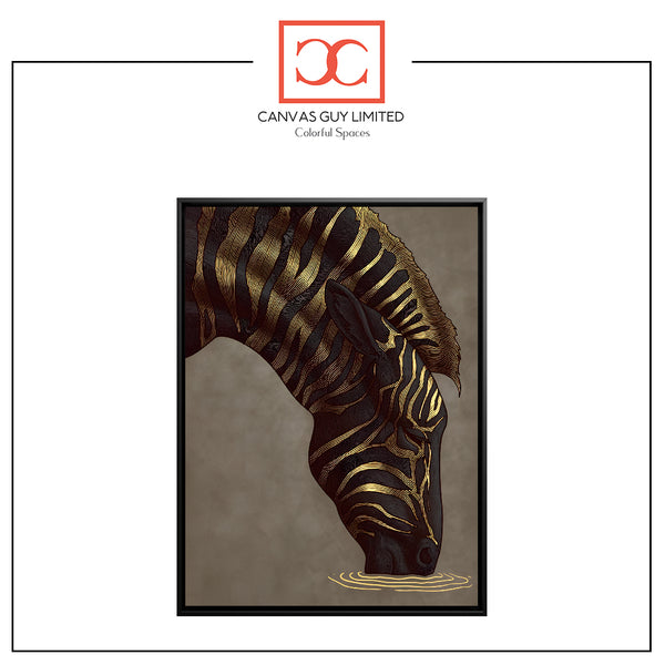 Golden Zebra Elegance | Luxury Animal Portrait Print