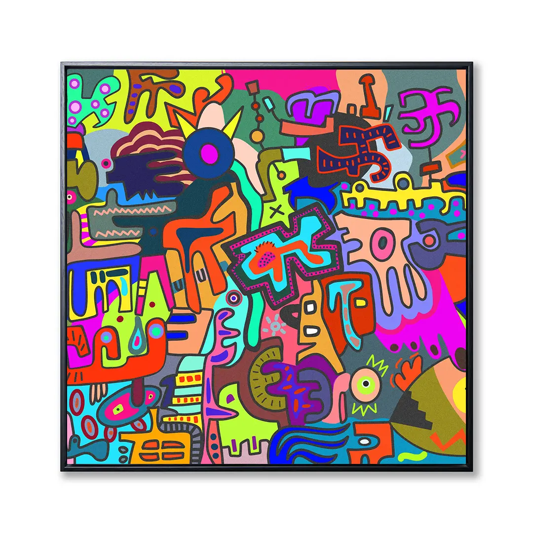 Stylized graphic of diverse Canvas Guy Limited wall art decor, ranging from abstract paintings to contemporary prints.